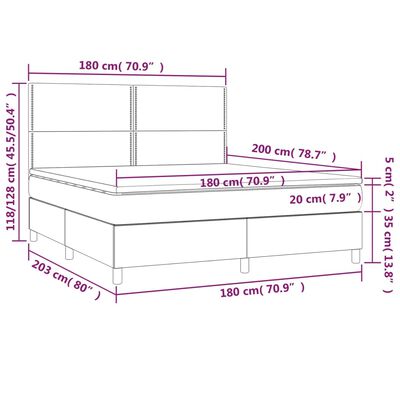 vidaXL Łóżko kontynentalne z materacem i LED czarna ekoskóra 180x200cm