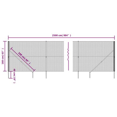 vidaXL Ogrodzenie z siatki, z kotwami, antracytowe, 1,6x25 m