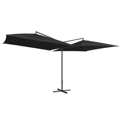 vidaXL Podwójny parasol na stalowym słupku, 250 x 250 cm, czarny