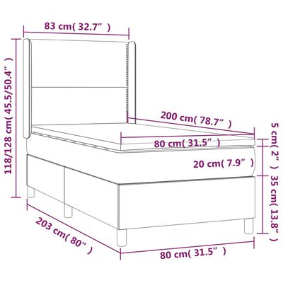 vidaXL Łóżko kontynentalne z materacem i LED zielony aksamit 80x200 cm