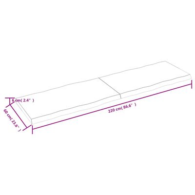 vidaXL Blat, jasnobrązowy 220x60x(2-6) cm drewno z naturalną krawędzią