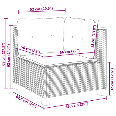 vidaXL 3-osobowa sofa ogrodowa z poduszkami, szara, polirattan