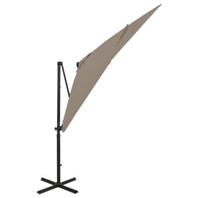 vidaXL Parasol wiszący z lampkami LED i słupkiem, 250 cm, taupe