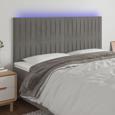 vidaXL Zagłówek do łóżka z LED, jasnoszary, 180x5x118/128 cm, aksamit