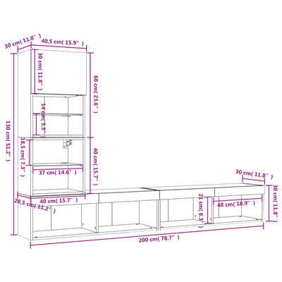 vidaXL 4-częściowy zestaw mebli TV z LED, dąb sonoma