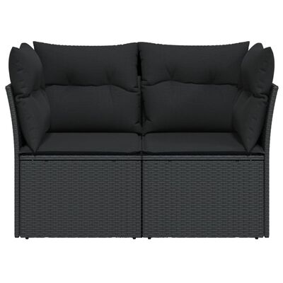 vidaXL Sofa ogrodowa z poduszkami, 2-osobowa, czarna, polirattan