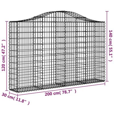 vidaXL Kosze gabionowe, 8 szt, 200x30x120/140 cm, galwanizowane żelazo