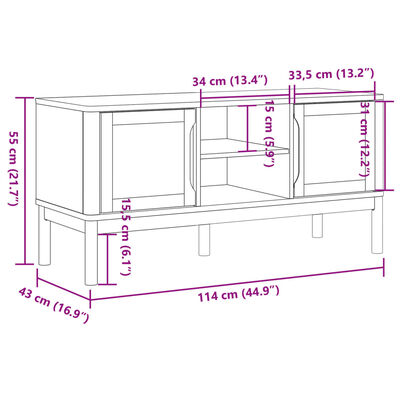 vidaXL Szafka RTV FLORO, szara, 114x43x55 cm, lite drewno sosnowe