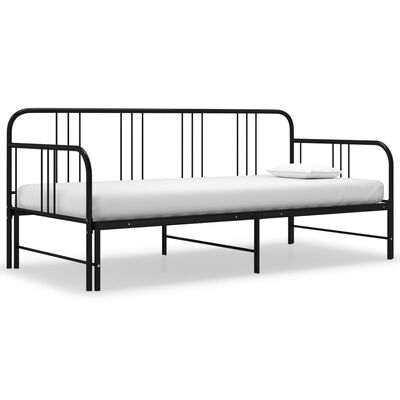 vidaXL Sofa z wysuwaną ramą łóżka, czarna, metalowa, 90x200 cm