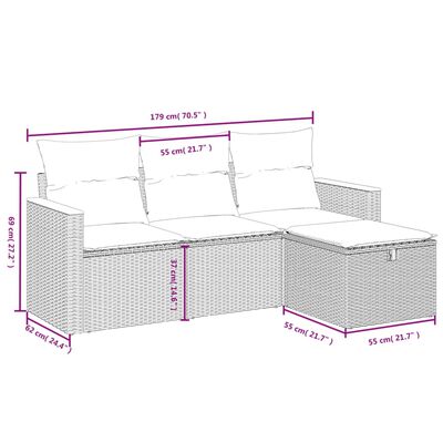 vidaXL 4-cz. zestaw wypoczynkowy do ogrodu, poduszki, czarny rattan PE
