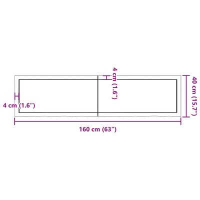 vidaXL Blat stołu, ciemnobrązowy, 160x40x(2-4) cm, lite drewno dębowe