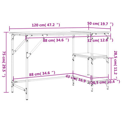 vidaXL Biurko brązowy dąb 120x50x75 cm metal i materiał drewnopochodny