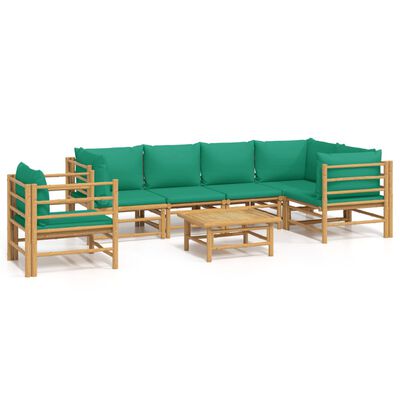 vidaXL 7-cz. zestaw mebli do ogrodu, zielone poduszki, bambus