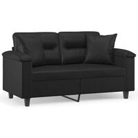 vidaXL 2-osobowa sofa z poduszkami, czarna, 120 cm, sztuczna skóra