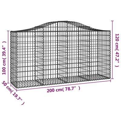 vidaXL Kosze gabionowe, 3 szt, 200x50x100/120 cm, galwanizowane żelazo