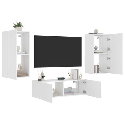 vidaXL 3-cz. zestaw mebli TV z oświetleniem LED, biały
