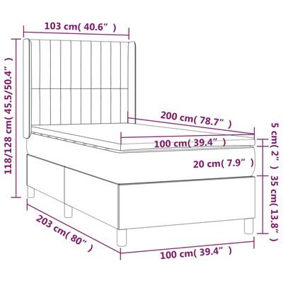 vidaXL Łóżko kontynentalne z materacem i LED, różowy aksamit 100x200cm