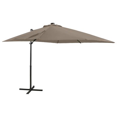 vidaXL Parasol wiszący z lampkami LED i słupkiem, 250 cm, taupe