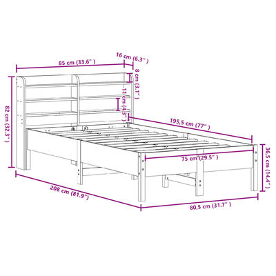 vidaXL Rama łóżka bez materaca, biała, 75x190 cm, lite drewno sosnowe