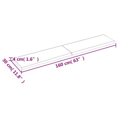 vidaXL Półka, 160x30x(2-4) cm, surowe lite drewno dębowe