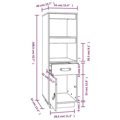 vidaXL Szafka, 34x40x108,5 cm, lite drewno sosnowe