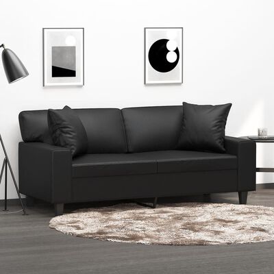 vidaXL 2-osobowa sofa z poduszkami, czarna, 140 cm, sztuczna skóra