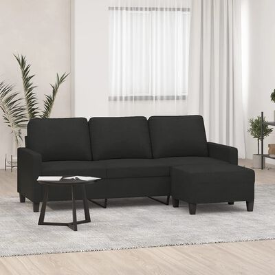 vidaXL 3-osobowa sofa z podnóżkiem, czarna, 180 cm, tkaniną