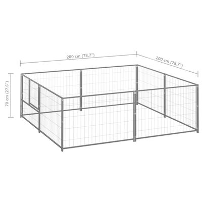 vidaXL Kojec dla psa, srebrny, 4 m², stalowy