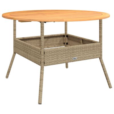 vidaXL Stół ogrodowy z akacjowym blatem, beż, Ø110x71 cm, rattan PE