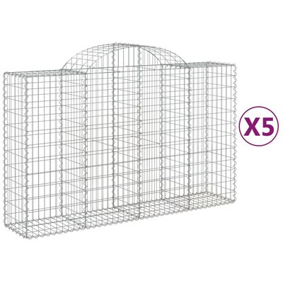 vidaXL Kosze gabionowe, 5 szt, 200x50x120/140 cm, galwanizowane żelazo