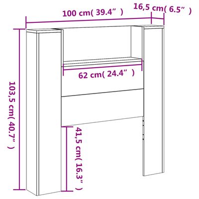 vidaXL Zagłówek z półką i oświetleniem LED, czarny, 100x16,5x103,5 cm