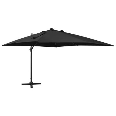 vidaXL Parasol wiszący z lampkami LED i słupkiem, 300 cm, czarny