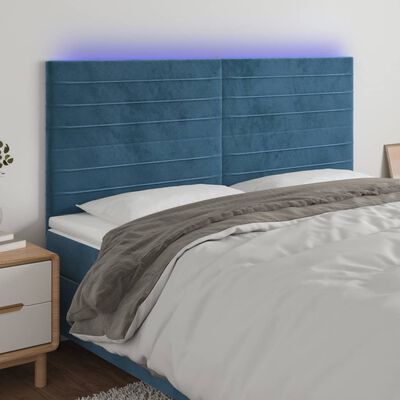 vidaXL Zagłówek do łóżka z LED, ciemnoniebieski, 180x5x118/128 cm