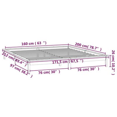 vidaXL Rama łóżka z LED, szara, 160x200 cm, lite drewno