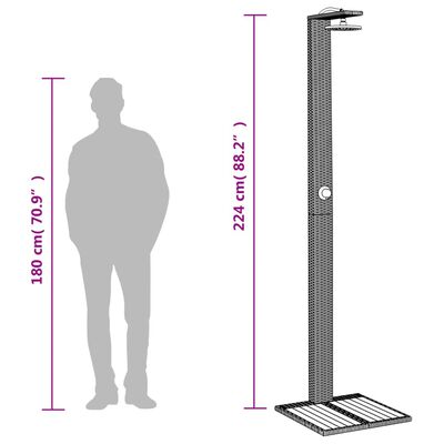 vidaXL Prysznic ogrodowy, czarny, 50x55x224 cm, polirattan i akacja