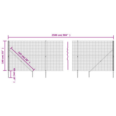 vidaXL Ogrodzenie z siatki, z kotwami, zielone, 1,4x25 m