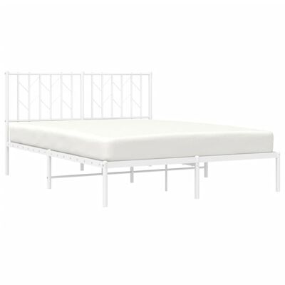 vidaXL Metalowa rama łóżka z wezgłowiem, biała, 135x190 cm