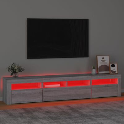 vidaXL Szafka pod TV z oświetleniem LED, szary dąb sonoma,210x35x40 cm