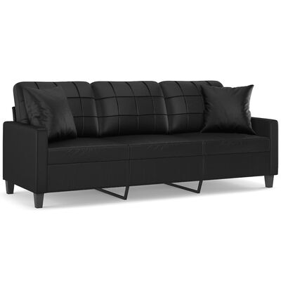 vidaXL 3-osobowa sofa z poduszkami, czarna, 180 cm, sztuczna skóra