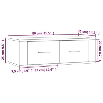 vidaXL Wisząca szafka pod TV, przydymiony dąb, 80x36x25 cm