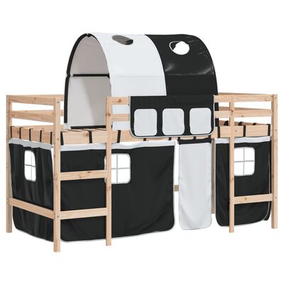 vidaXL Dziecięce łóżko na antresoli, z tunelem, biało-czarne, 90x200cm