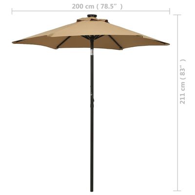 vidaXL Parasol ogrodowy z LED, taupe, 200x211 cm, aluminium