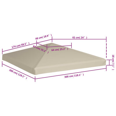 vidaXL Zadaszenie altany ogrodowej, 310 g/m², 3 x 3 m, beżowe