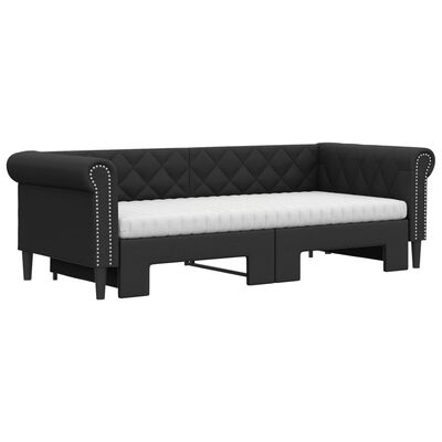 vidaXL Sofa rozsuwana z materacami, czarna, 90x200 cm, ekoskóra