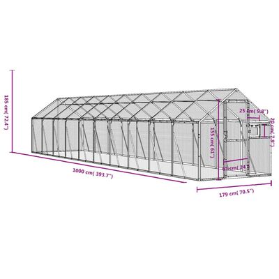 vidaXL Woliera, srebrna, 1,79x10x1,85 m, aluminium