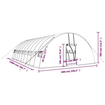 vidaXL Szklarnia ze stalową ramą, zielona, 60 m², 10x6x2,85 m