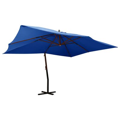 vidaXL Wiszący parasol z drewnianym słupkiem, 400x300 cm, niebieski