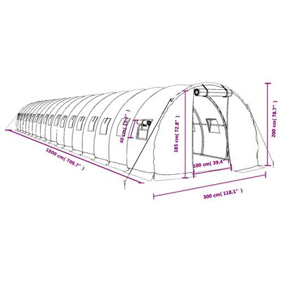 vidaXL Szklarnia ze stalową ramą, zielona, 54 m², 18x3x2 m