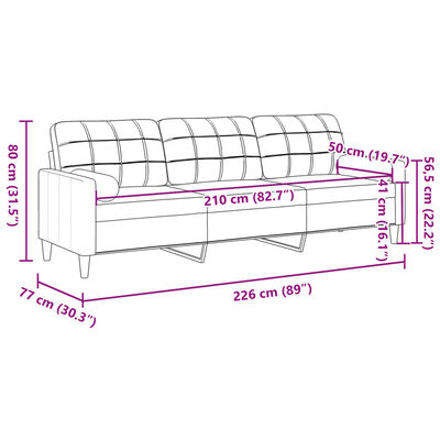 vidaXL 3-osobowa sofa z poduszkami, ciemnoszara, 210 cm, obita tkaniną