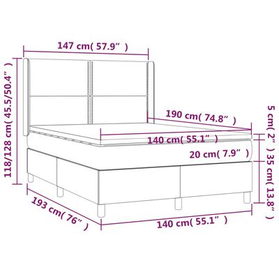 vidaXL Łóżko kontynentalne, materac i LED, niebieski aksamit 140x190cm